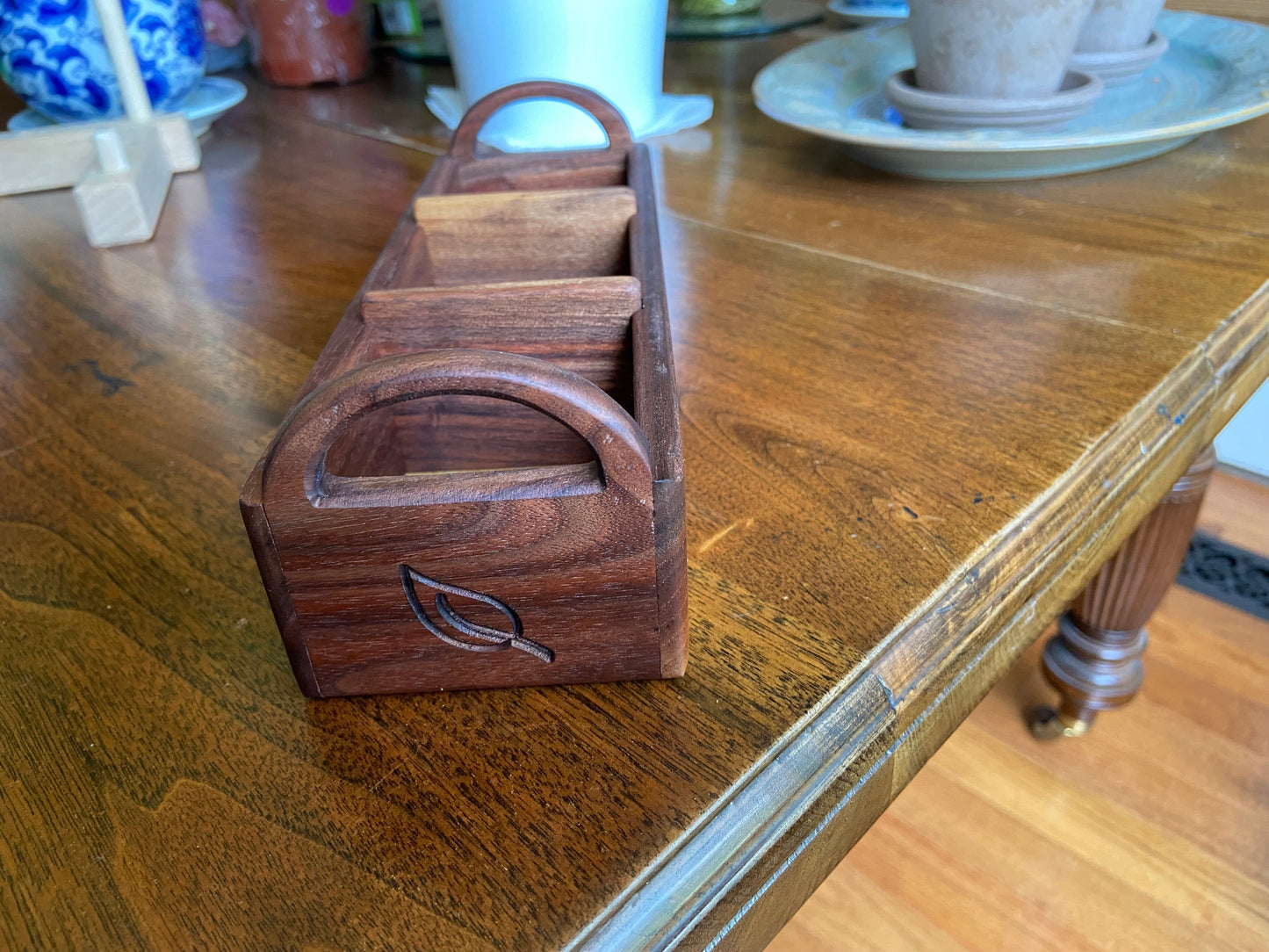 Hand-made Walnut Tea Caddy - Custom Tea Leaf Engraving