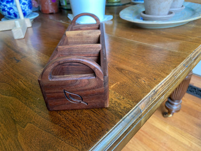 Hand-made Walnut Tea Caddy - Custom Tea Leaf Engraving